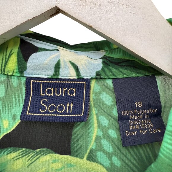 Laura Scott Tropical Leaf Blouse Size 18 Long Sleeve Chiffon Womens Top Green - Picture 5 of 9